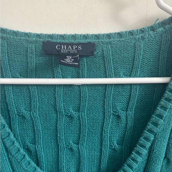 Chaps Sweater Women’s V-Neck Size 3X Teal Green Cable Knit Old Money Preppy - Picture 4 of 5